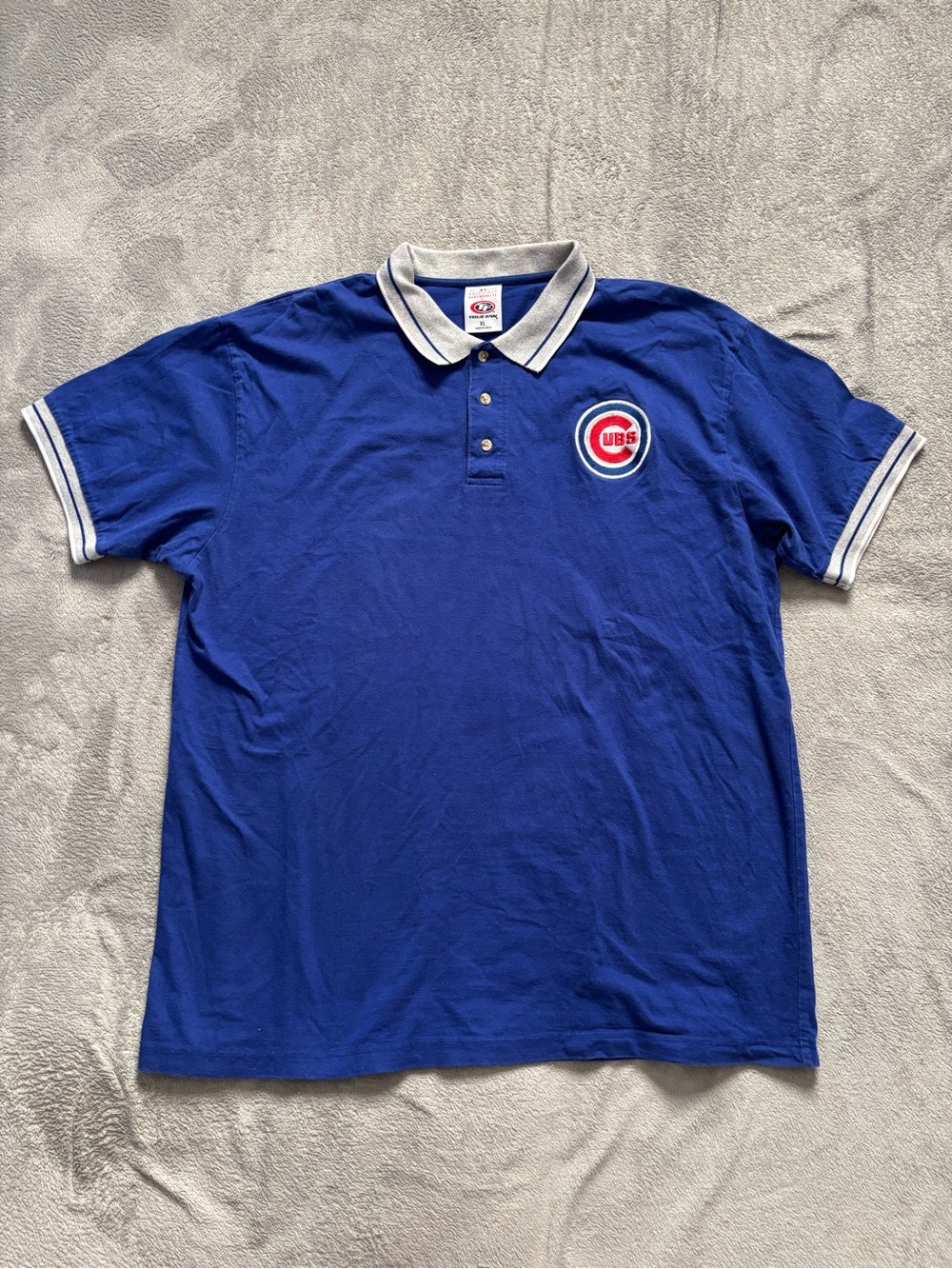 Vintage True Fan Chicago Cubs Rib Color Tipped Neck Blue Polo Shirt Sz XL